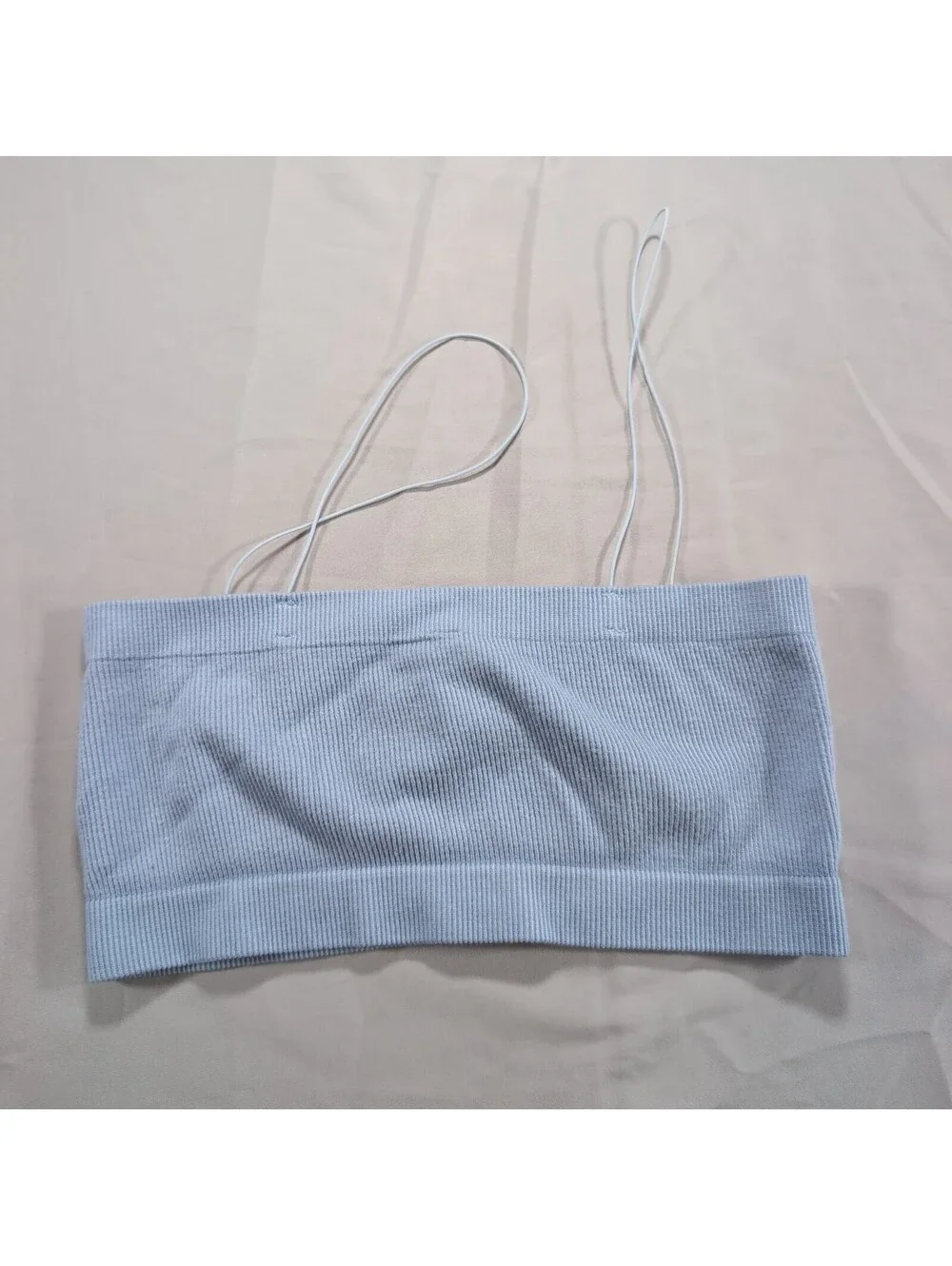 Free People Light Blue Ribbed Knit Crop Tank Top with Spaghetti Straps